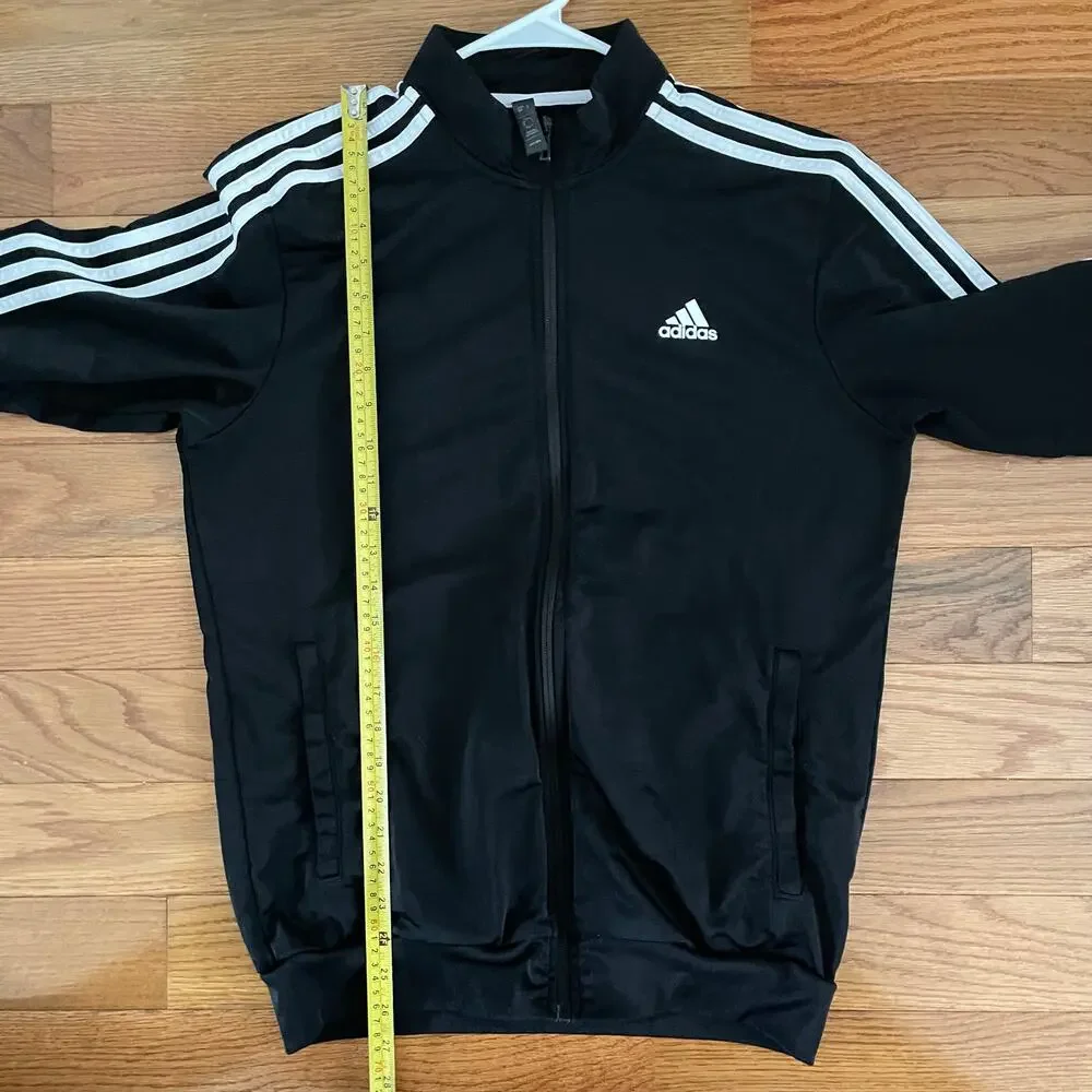 Adidas Mens Medium Warm Up 3 Stripes Track Jacket Black White Sporty